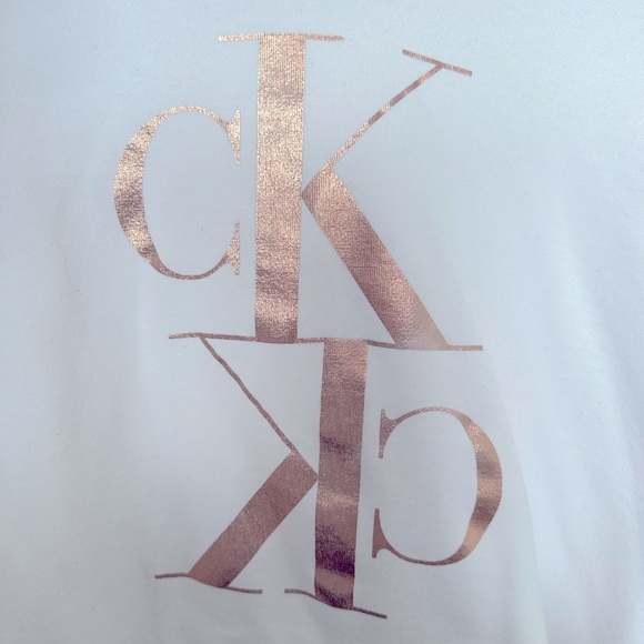 Calvin Klein Crop Hoodie with Rose Gold Chrome Logo - Picture 2 of 9